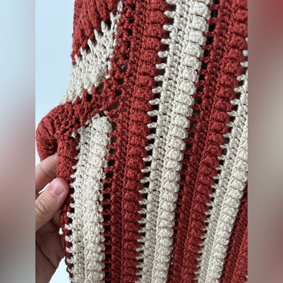 Zara collection crochet knit long boho cardigan coat two tone striped - Picture 8 of 13